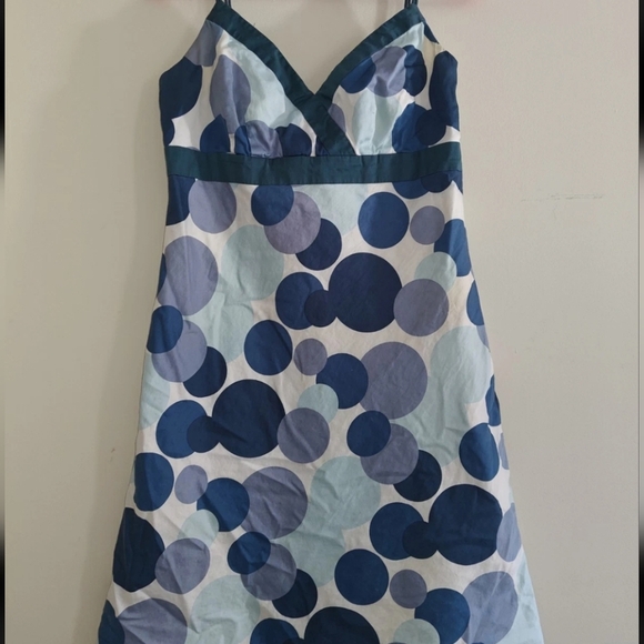 Ann Taylor Small or 4 Dress Blue Large polkadot Pattern Sleveless Empire Waist - Picture 4 of 6